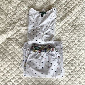 Lauren Ralph Lauren White Pajama Set with Floral Print